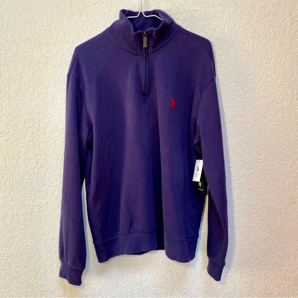 U.S. Polo Assn Men’s Large Quarter 1/4 Zip Flatback Pullover Classic Navy Blue - Picture 1 of 11